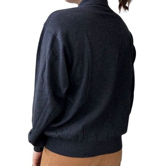 Vintage Lord & Taylor Navy Blue Green Argyle 100% Merino Wool Polo Sweater Sz L - Picture 5 of 5